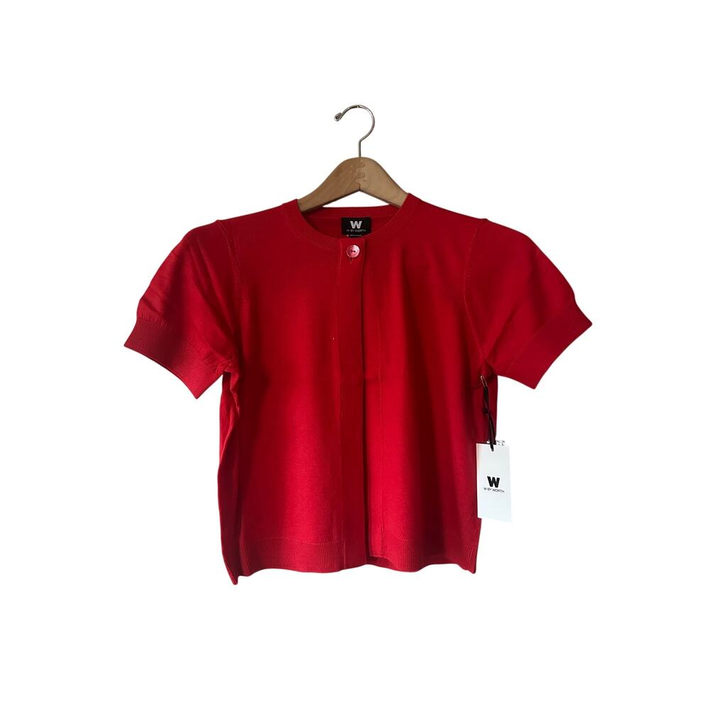 W by Worth Red Open Front Short Sleeve Cardigan in Lacquer Red Size Small NEW